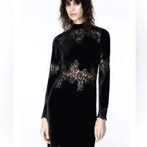NWT ZARA BLACK VELVET LACE DRESS - SIZE LARGE